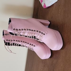 Size 9 Pink LAMODA Lace Up Platform Heels
